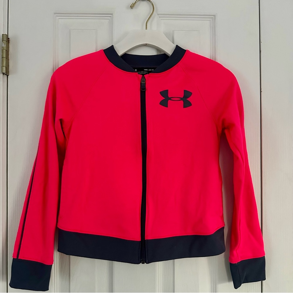 Under Armour Girls Bright Pink Track Jacket Full Zip-Up Coldgear - Size Medium